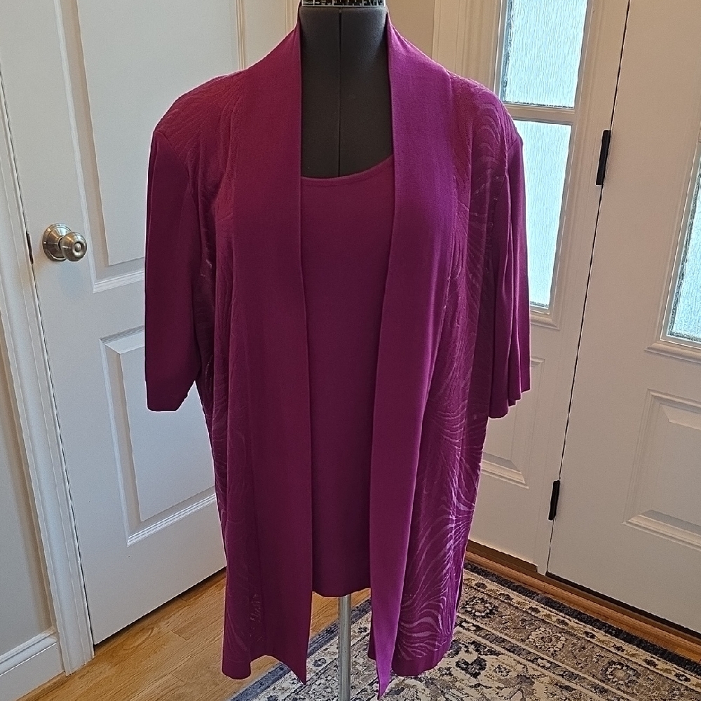 SALE Misook Magenta Open-Front Cardigan With matching Sweater Tank Plus Size 3X
